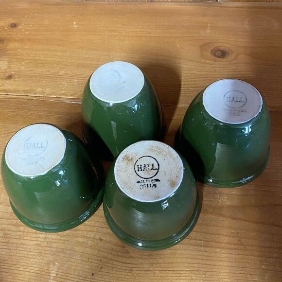Vintage HALL Ramekin Set of 4 -1 -351 1/2 - 3- 352 Green Custard Dishes Cups USA - Picture 11 of 16